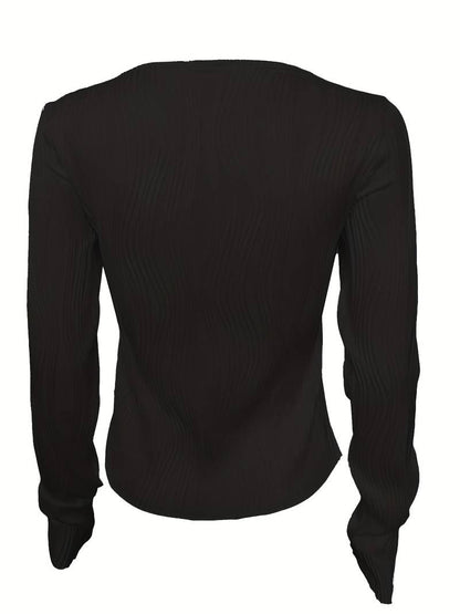 Fitted Ladies Crew Neck Long Sleeve Top