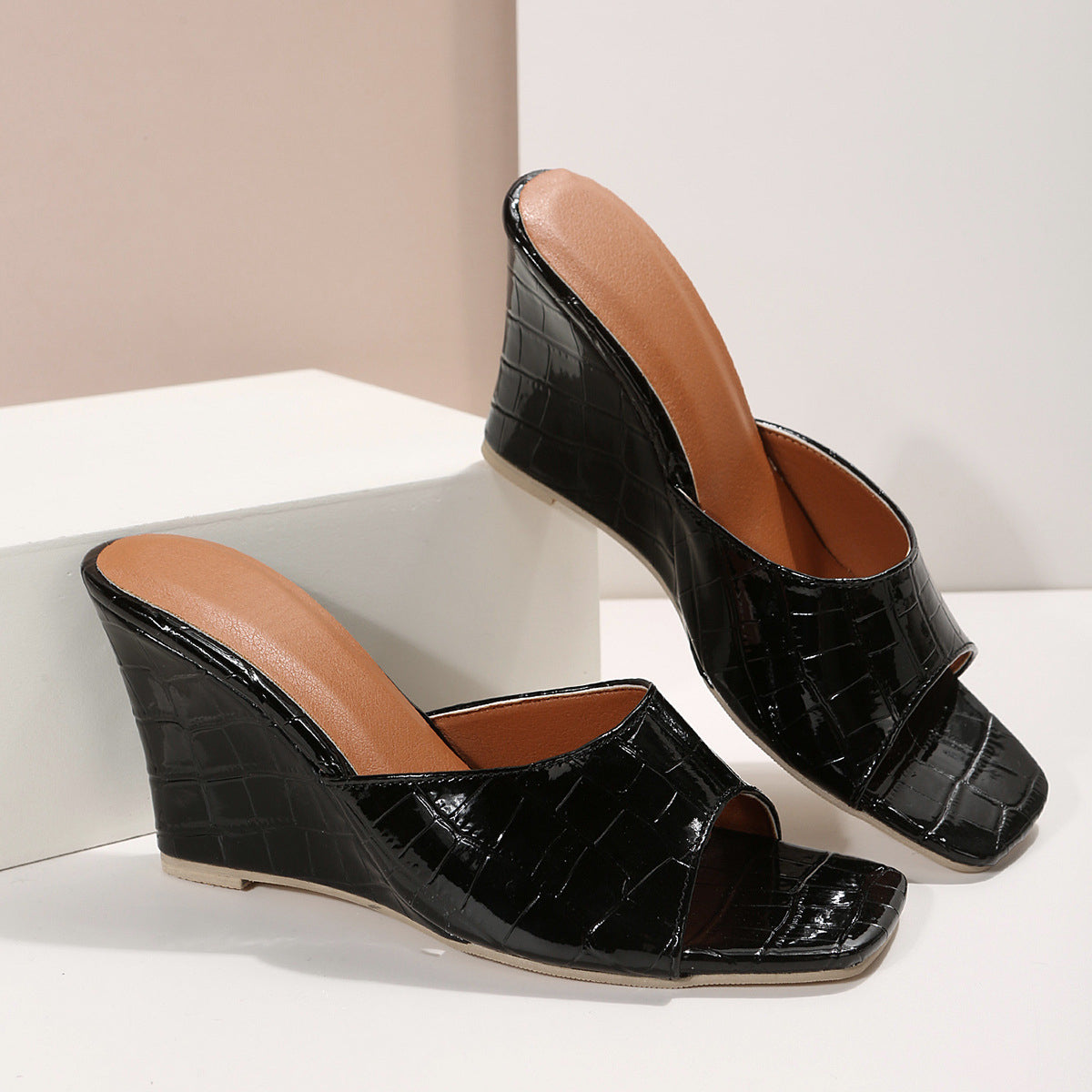 Fake Snake Skin High Heel Wedges