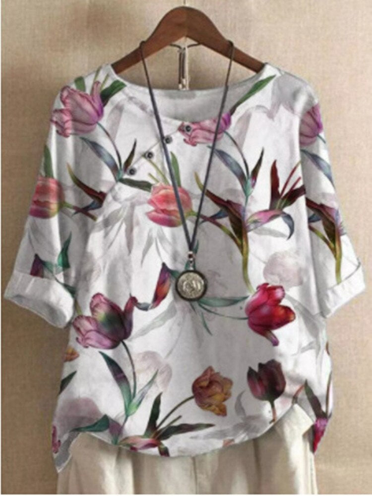 Casual V-Neck Floral Women's Top
