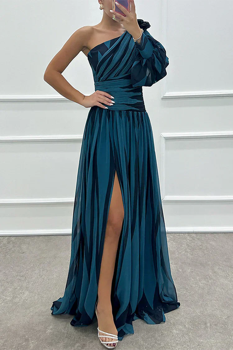 Chic Horizontal Maxi One Shoulder Dress
