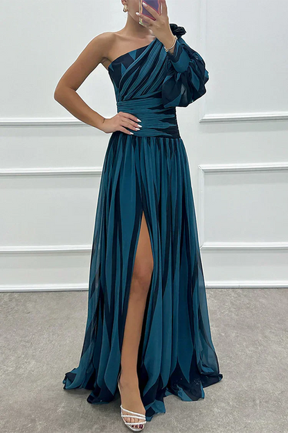 Chic Horizontal Maxi One Shoulder Dress