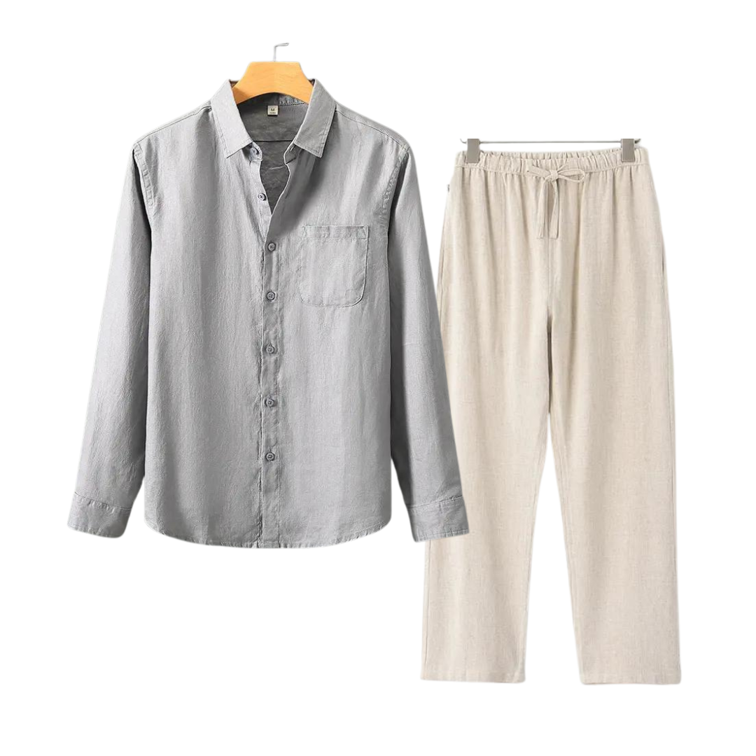 Lightweight Summer Pants Shirt Set Casual Cotton Outfit - Luxivelle