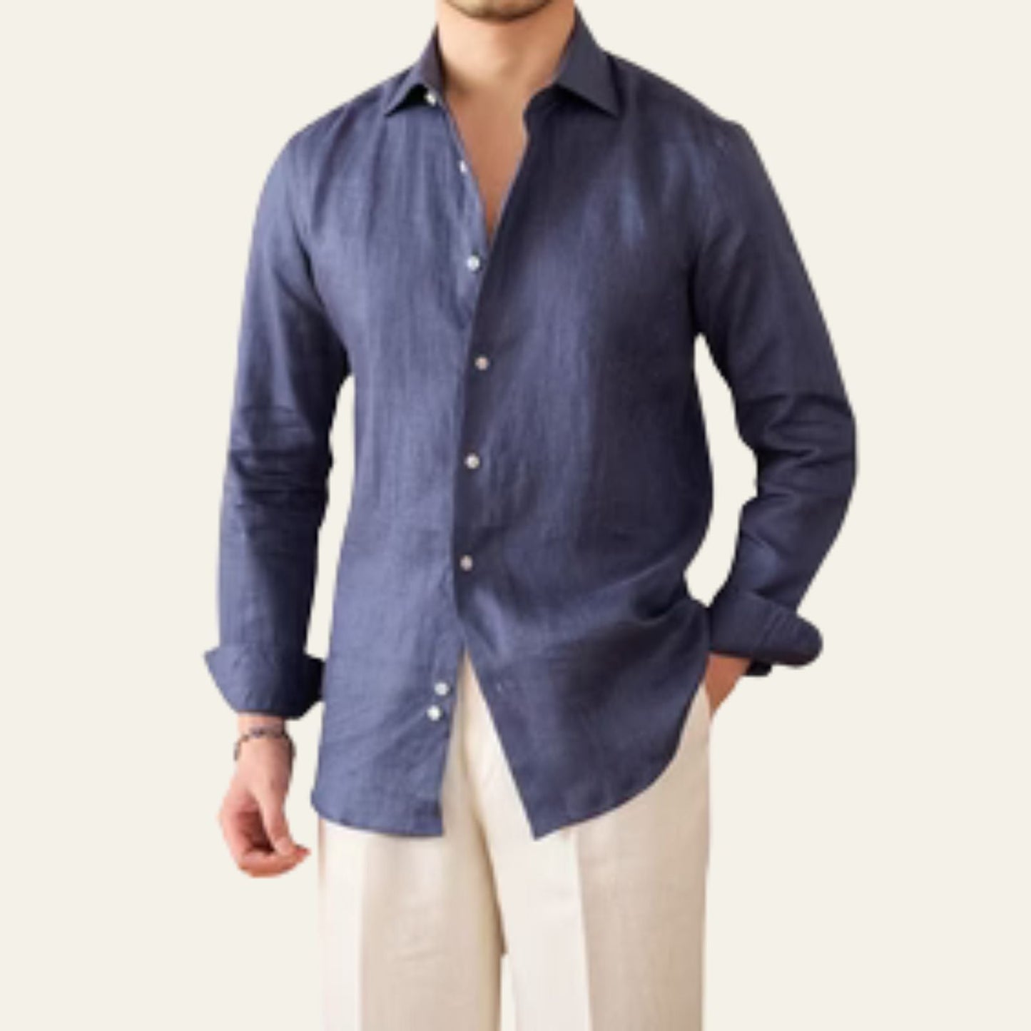 Relaxed Fit Men's Cotton Long Sleeve Dress Shirt