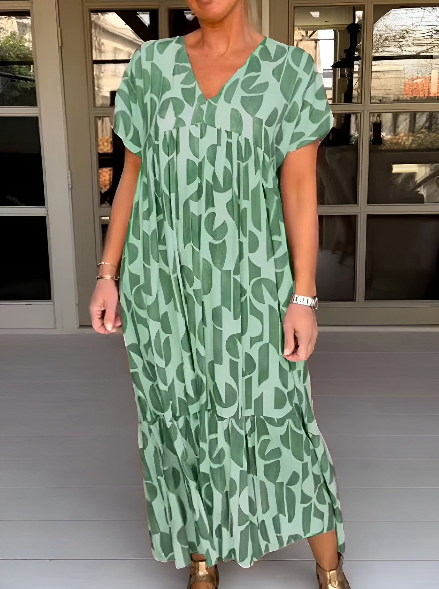 Flowy V Neck Women's Dress