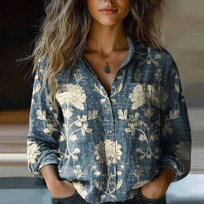 Ladies Classic Cotton Floral Long Sleeve Top