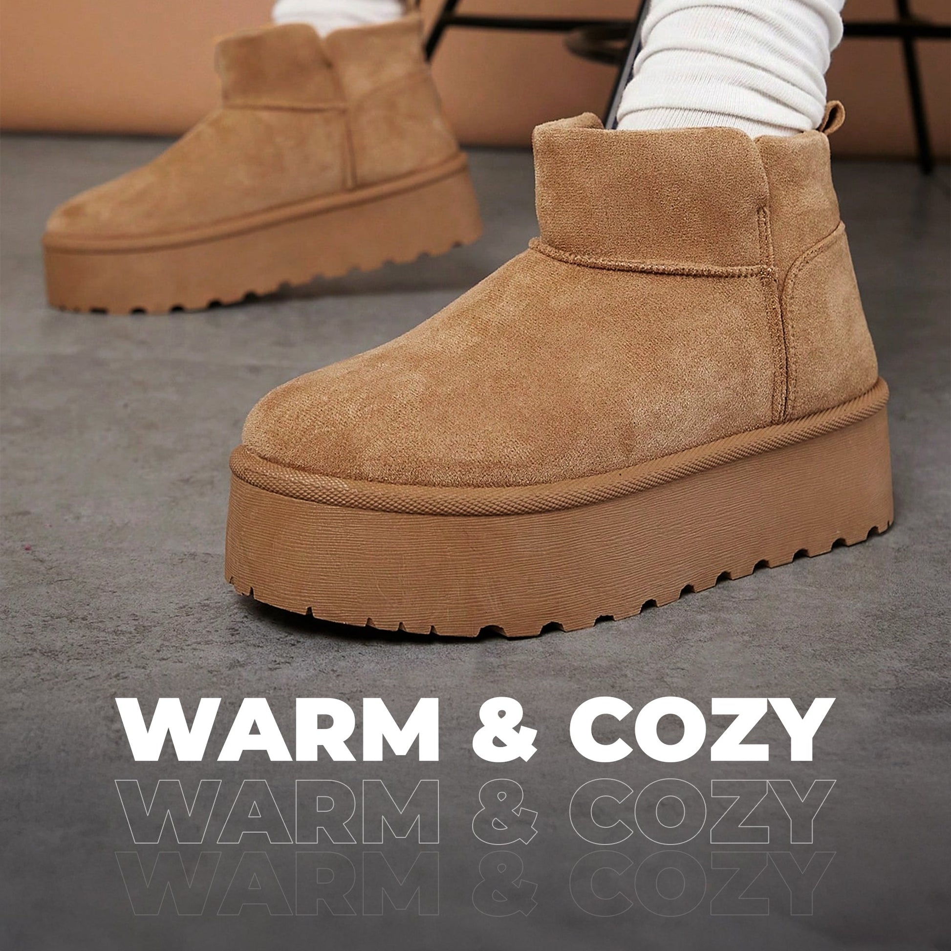 Cozy Fleece Ankle Boots - Thick Insulated Soles - Luxivelle