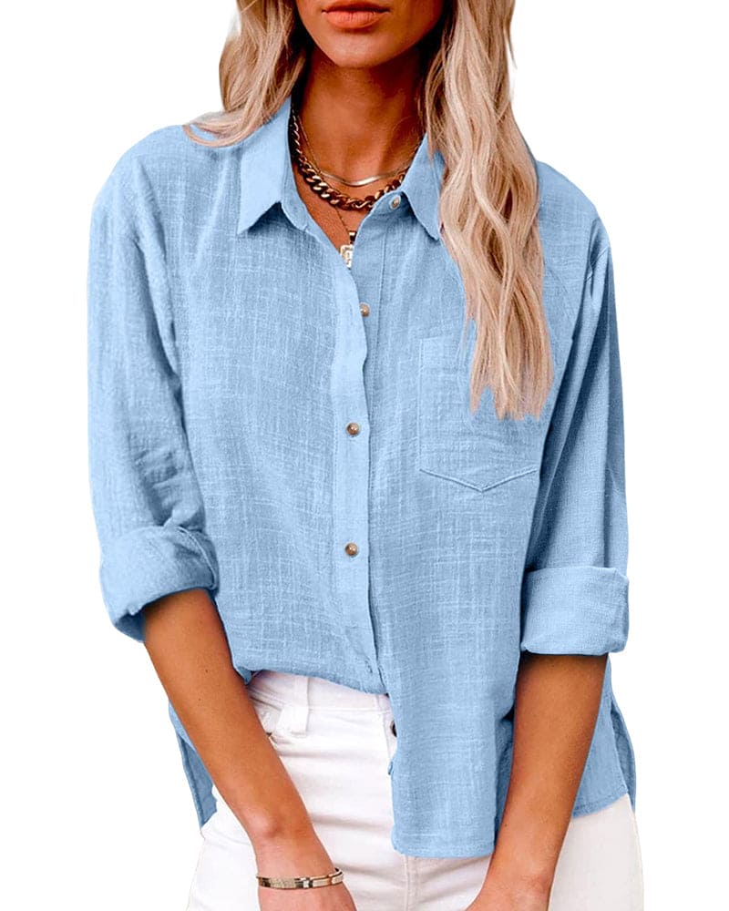 Ladies Classic Shirt with Front Pocket - Luxivelle