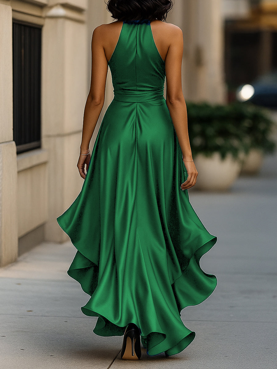 Elegant Satin Halter Neck Evening Dress