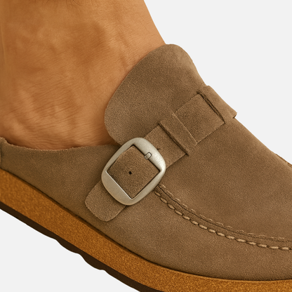 Men’s Suede Mules with Buckle - Closed Toe Slip-On Sandals