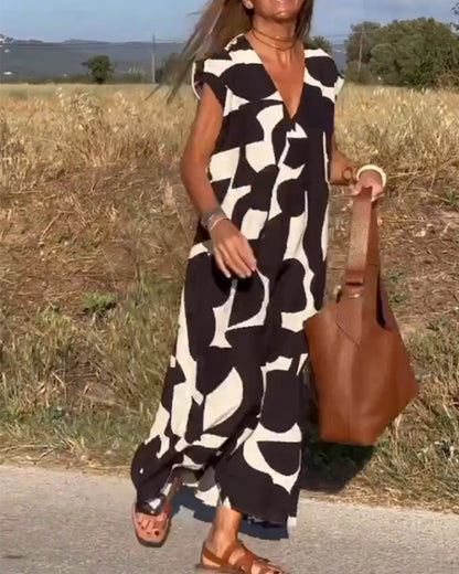 Trendy V Neck Floral Long Dress