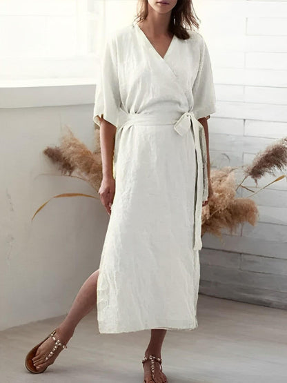 Elegant V Neck Belted Sundress