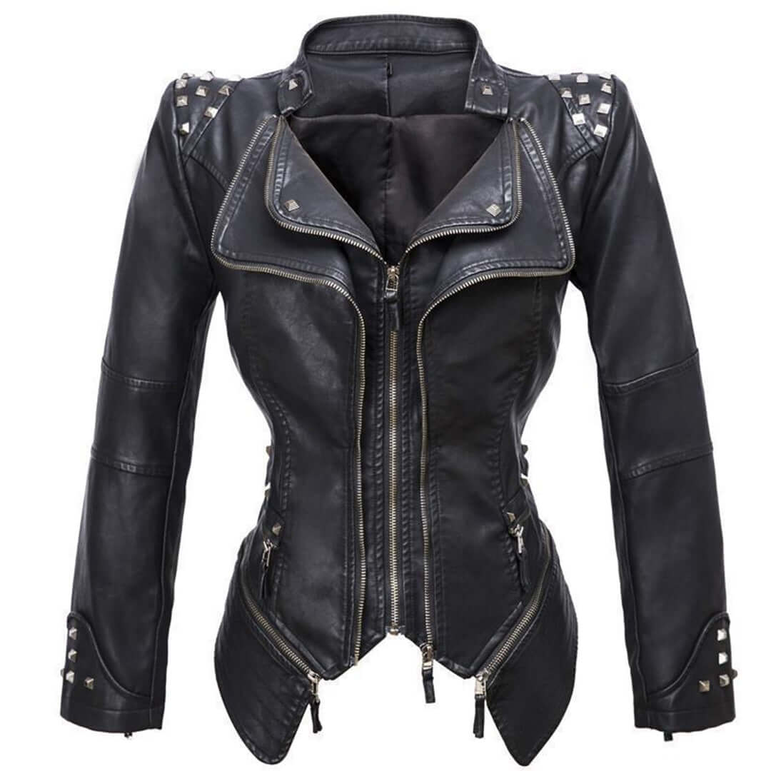 Slim Fit Studded Leather Motorcycle Jacket