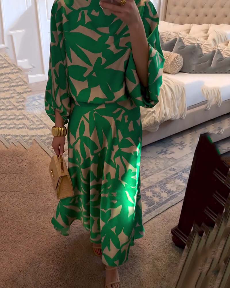 Chic 2-Piece Floral Lantern Sleeve Outfit