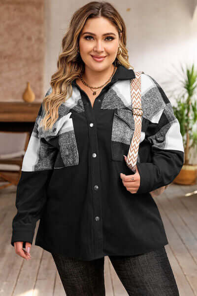 Large Plaid Flannel Shirt Jacket For Women