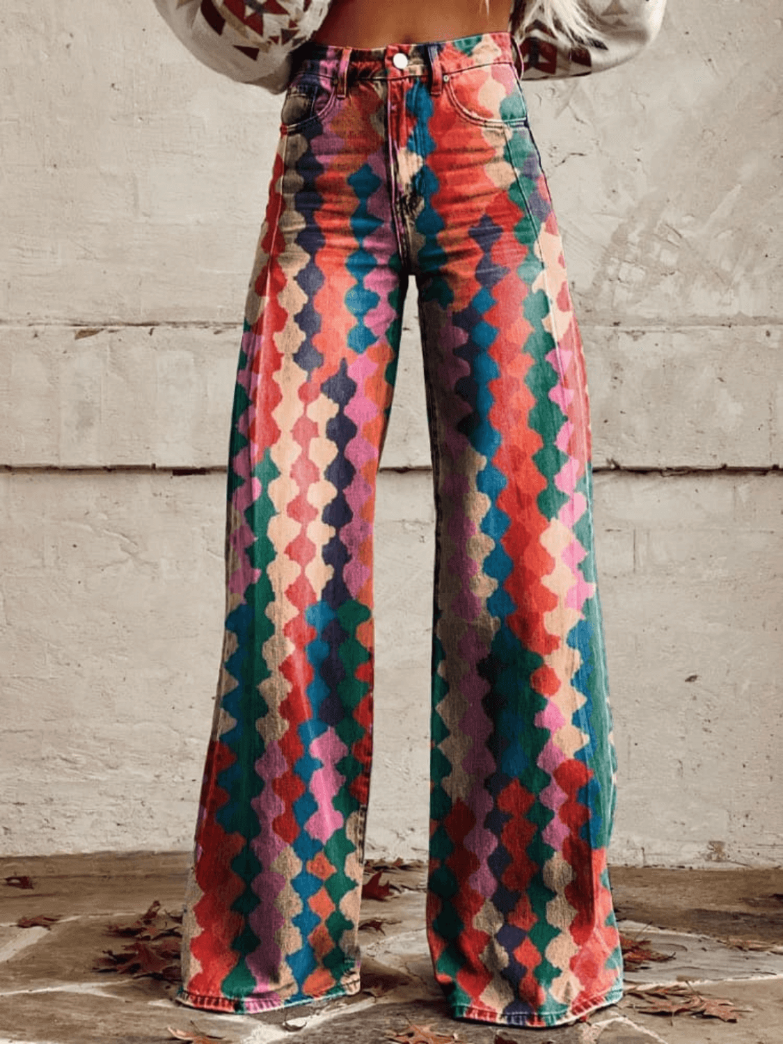Relaxed Fit High Waist Vintage Print Pants - Luxivelle