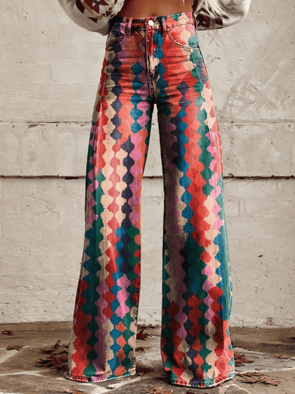 Relaxed Fit High Waist Vintage Print Pants - Luxivelle