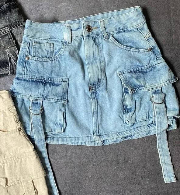 Fashionable High Waist Jean Mini Skirt
