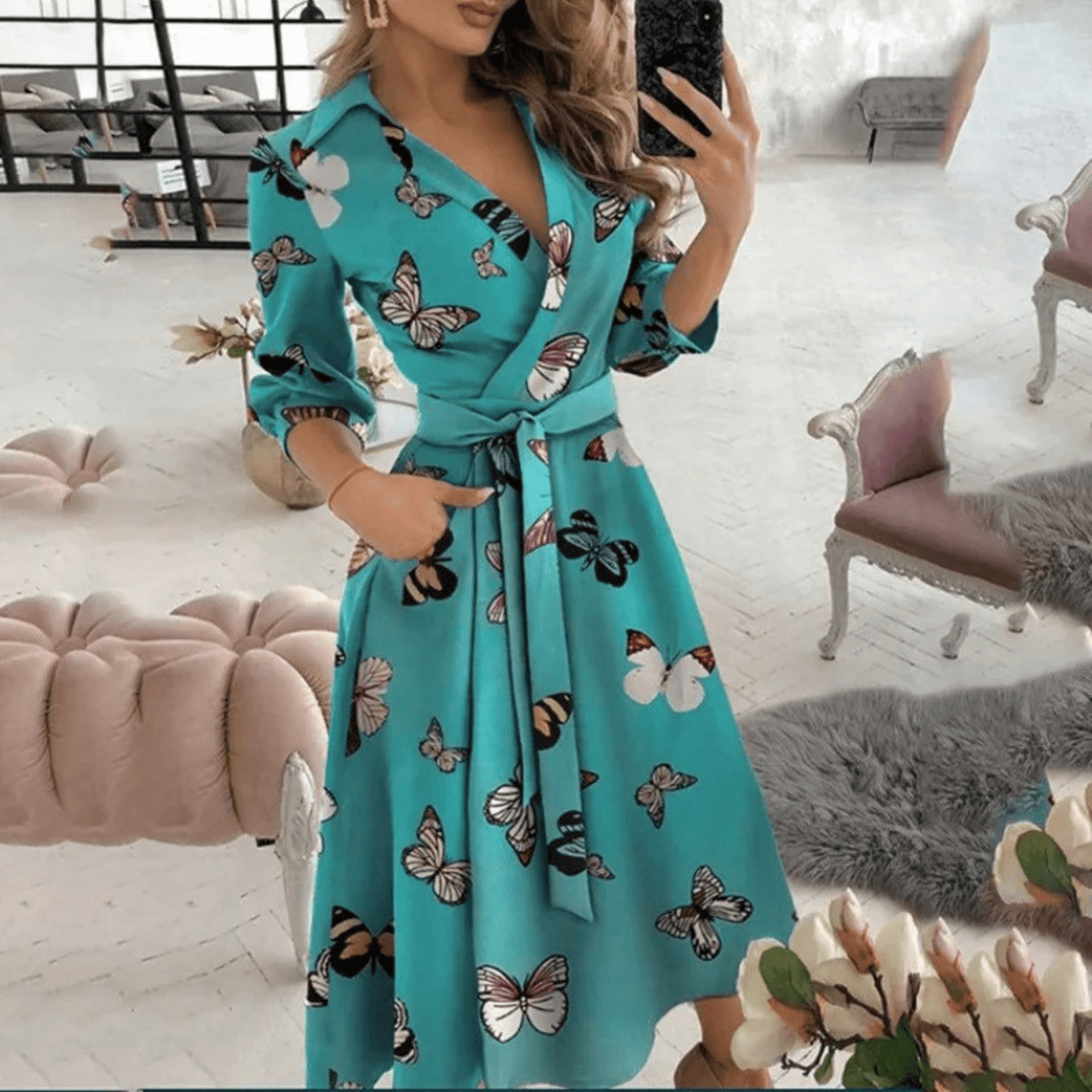 Ladies' Waist Cinch Wrap Dress