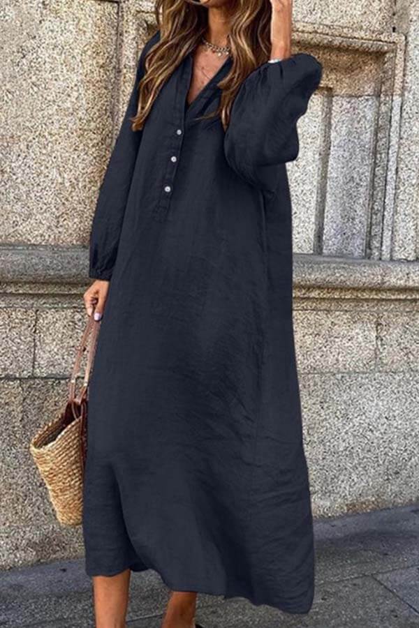 Comfy Relaxed Fit V Neck Dress for Women
