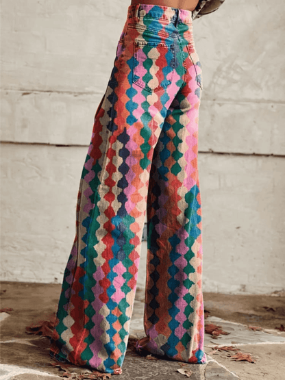 Relaxed Fit High Waist Vintage Print Pants