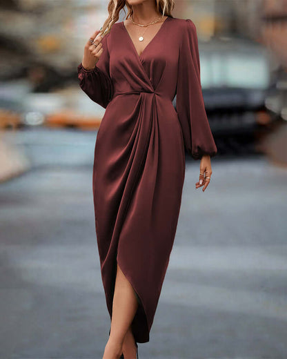 Fashionable V-Neck Bell Sleeve Dress