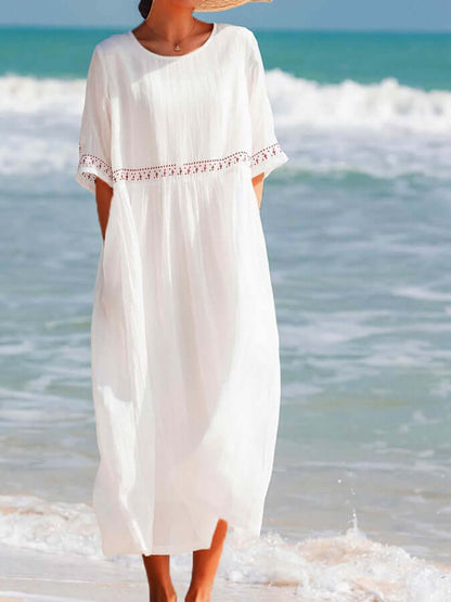 Relaxed Fit Embroidered Cotton Summer Dress