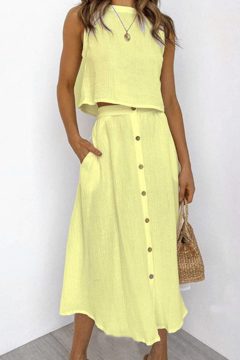 Casual Crew Neck Tee and Mid Length Skirt Set