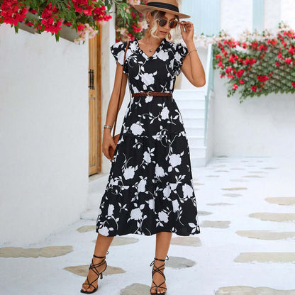 Classic Knee Length Floral Dress - Luxivelle