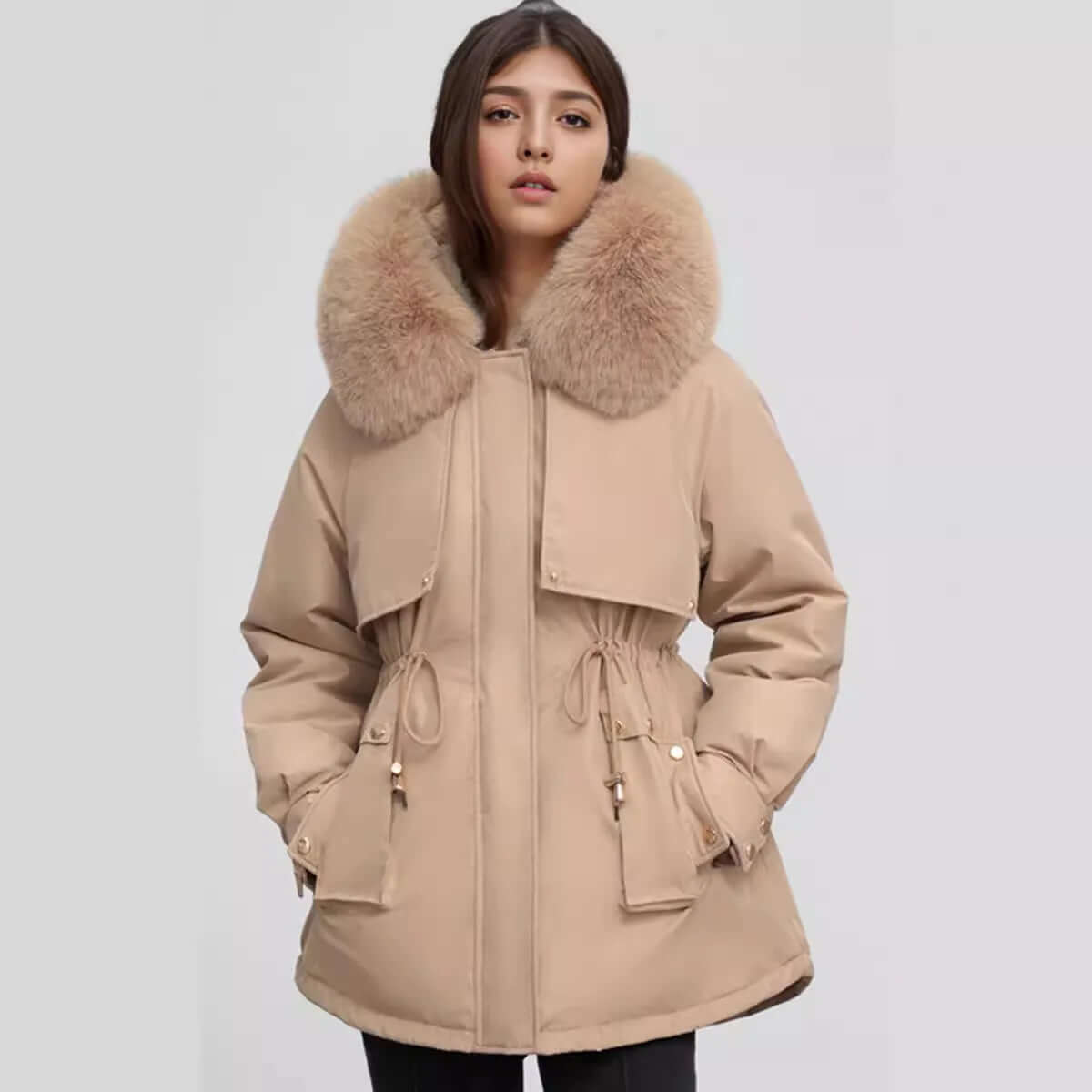 Ladies Warm Faux Fur Lined Parka Coat