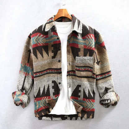 Western Tribal Pattern Denim Jacket - Luxivelle