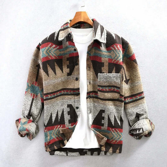 Western Tribal Pattern Denim Jacket - Luxivelle