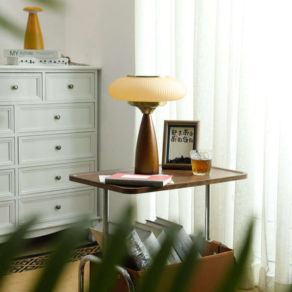 Small Glass Desk Lamp with Wood Base