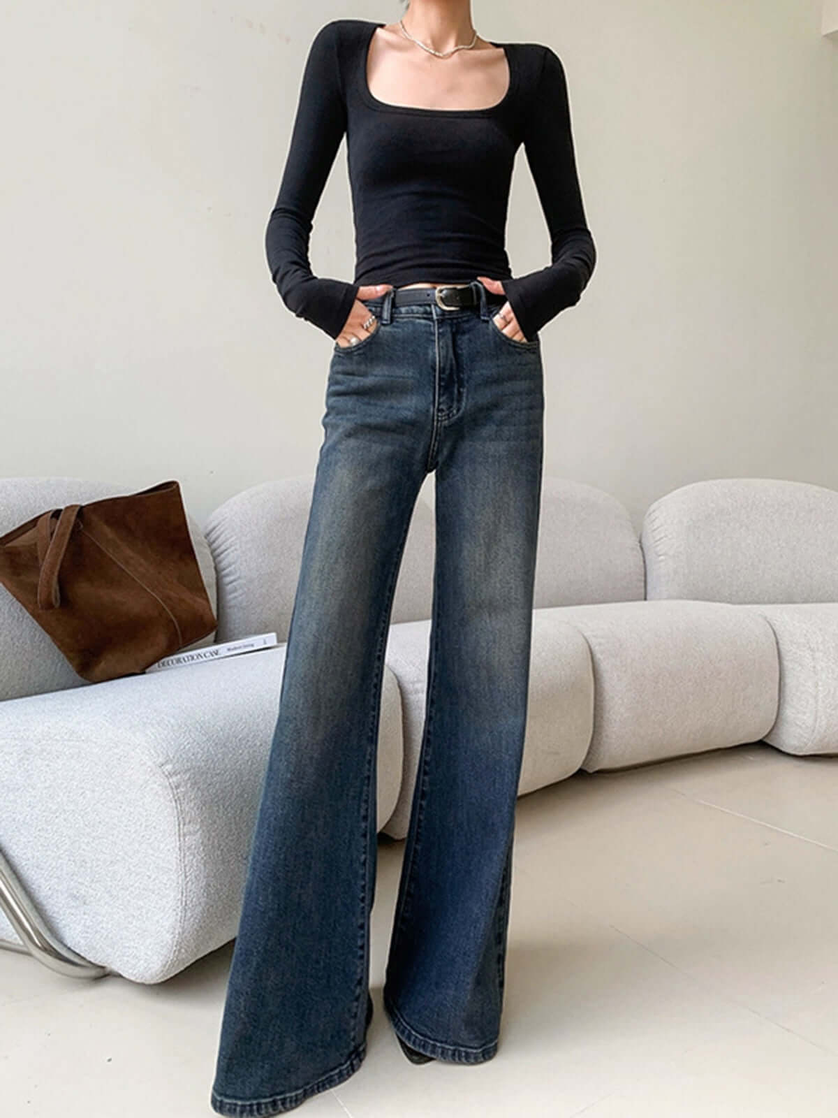 Ladies Loose Fit Retro High Waist Jeans