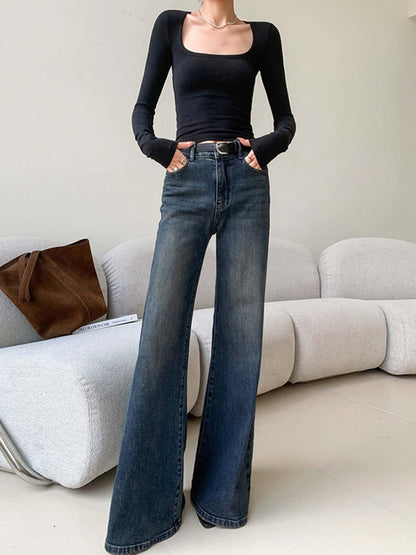 Ladies Loose Fit Retro High Waist Jeans