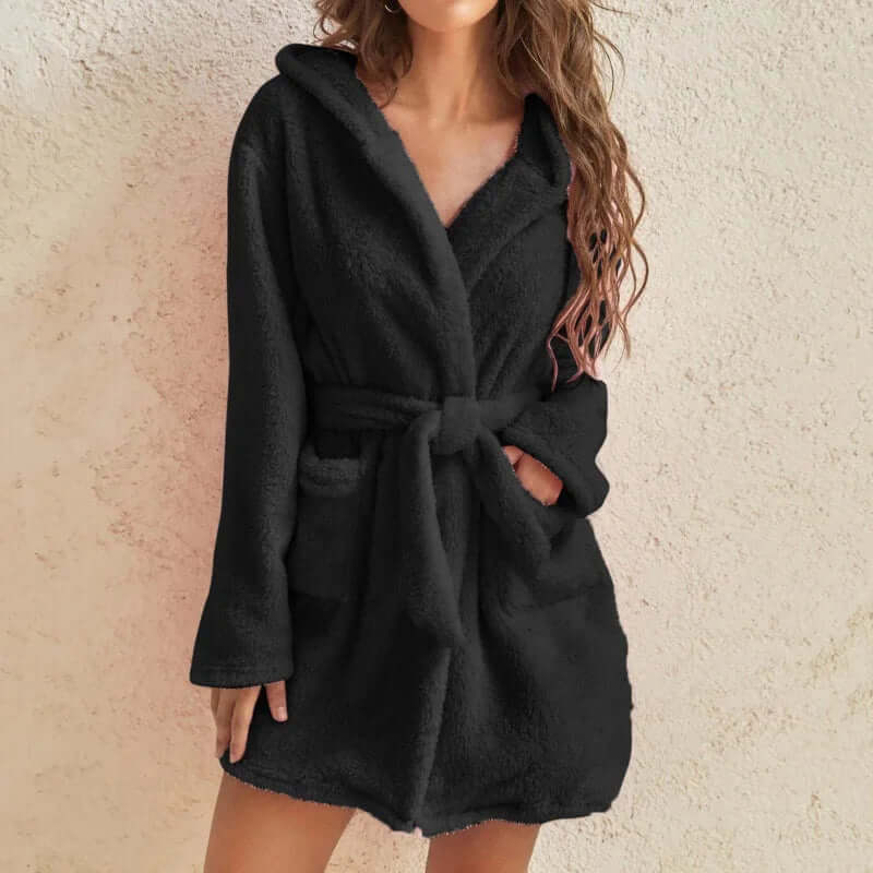 Plush Hooded Long Bathroom Robe for Women - Luxivelle