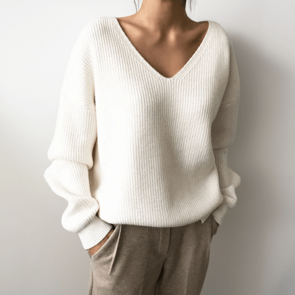 Casual Loose Fit V Neck Women's Sweater