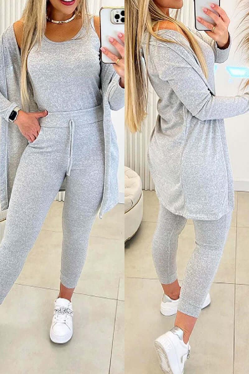 Women's 3-Piece Crew Neck Top & Legging Set