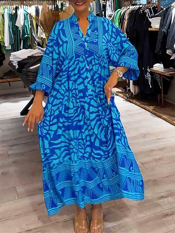 Casual V-neck Floral Maxi Dress for Women