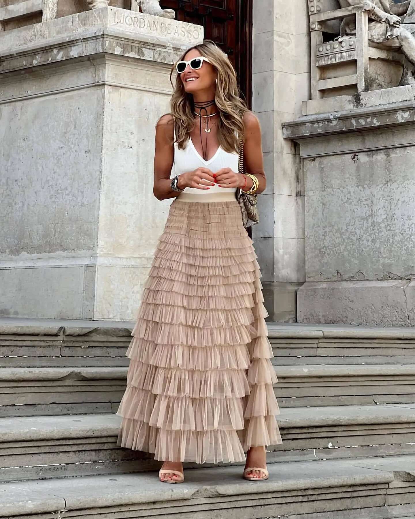 Fluffy Midi A-Line Flowy Skirt for Women