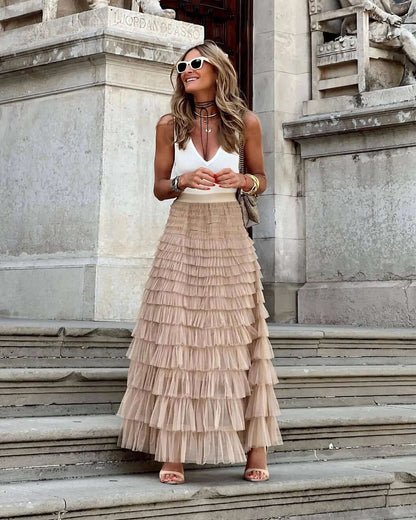 Fluffy Midi A-Line Flowy Skirt for Women