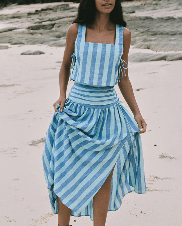 Feminine Crochet Blouse and Flowy Midi Skirt Set - Luxivelle