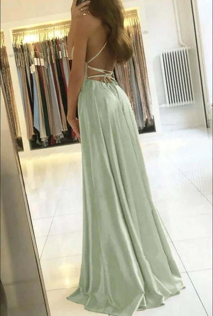 Luxury Satin Party Dress with High Cut Skirt