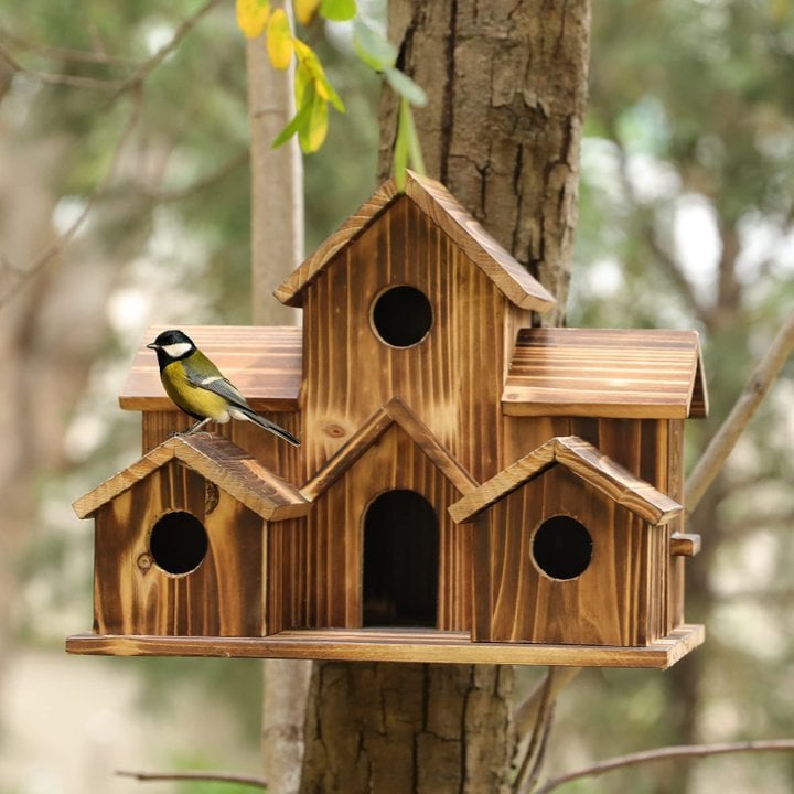 Rustic Wooden Bird House for Outdoor Garden Decor