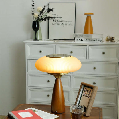 Small Glass Desk Lamp with Wood Base