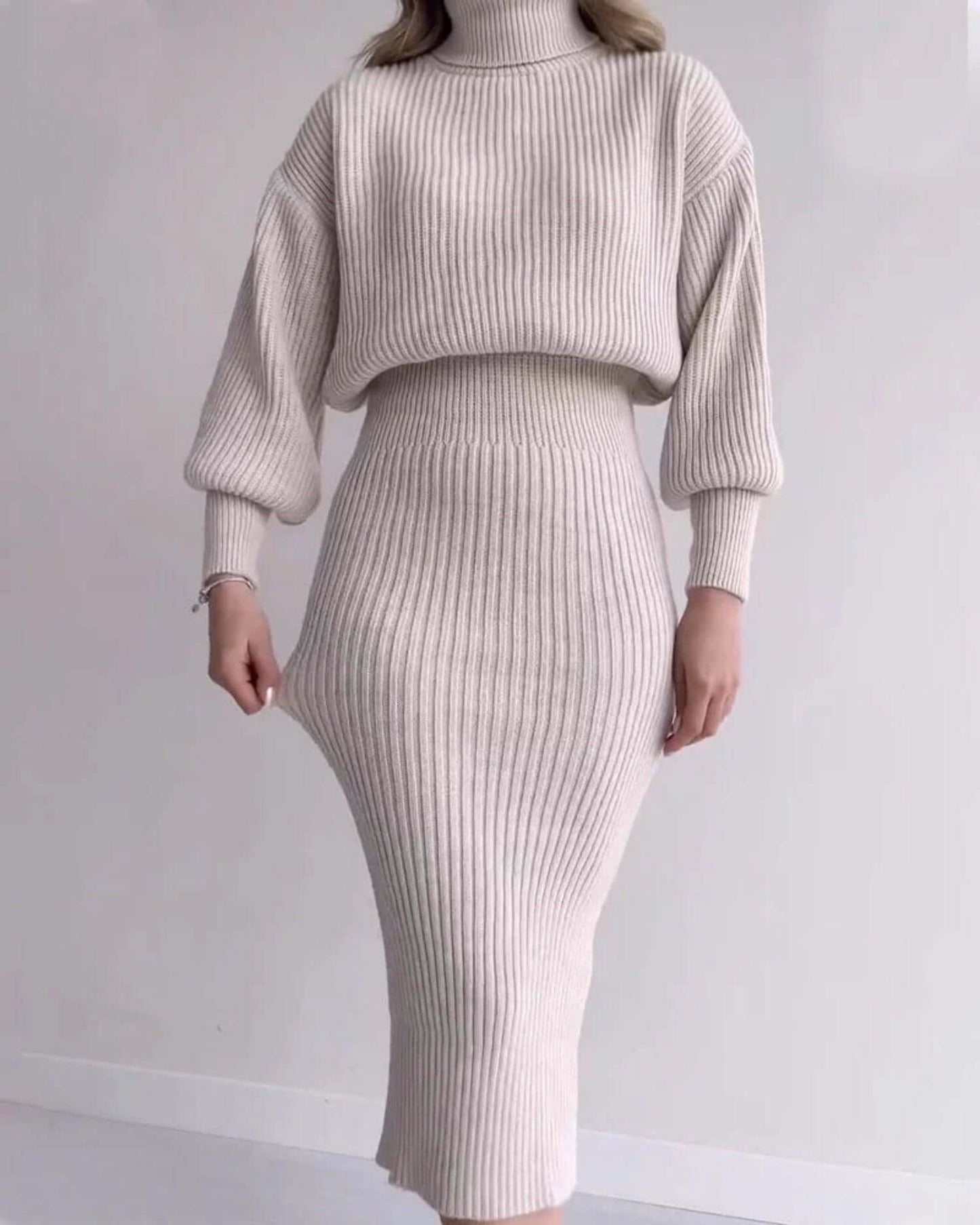 Textured Knit Sweater Dress - Chic - Luxivelle