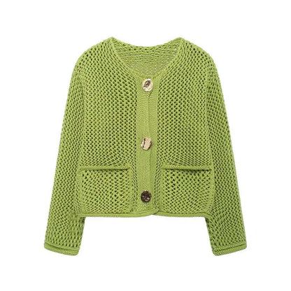 Ladies Breathable Pocket Cardigan Sweater