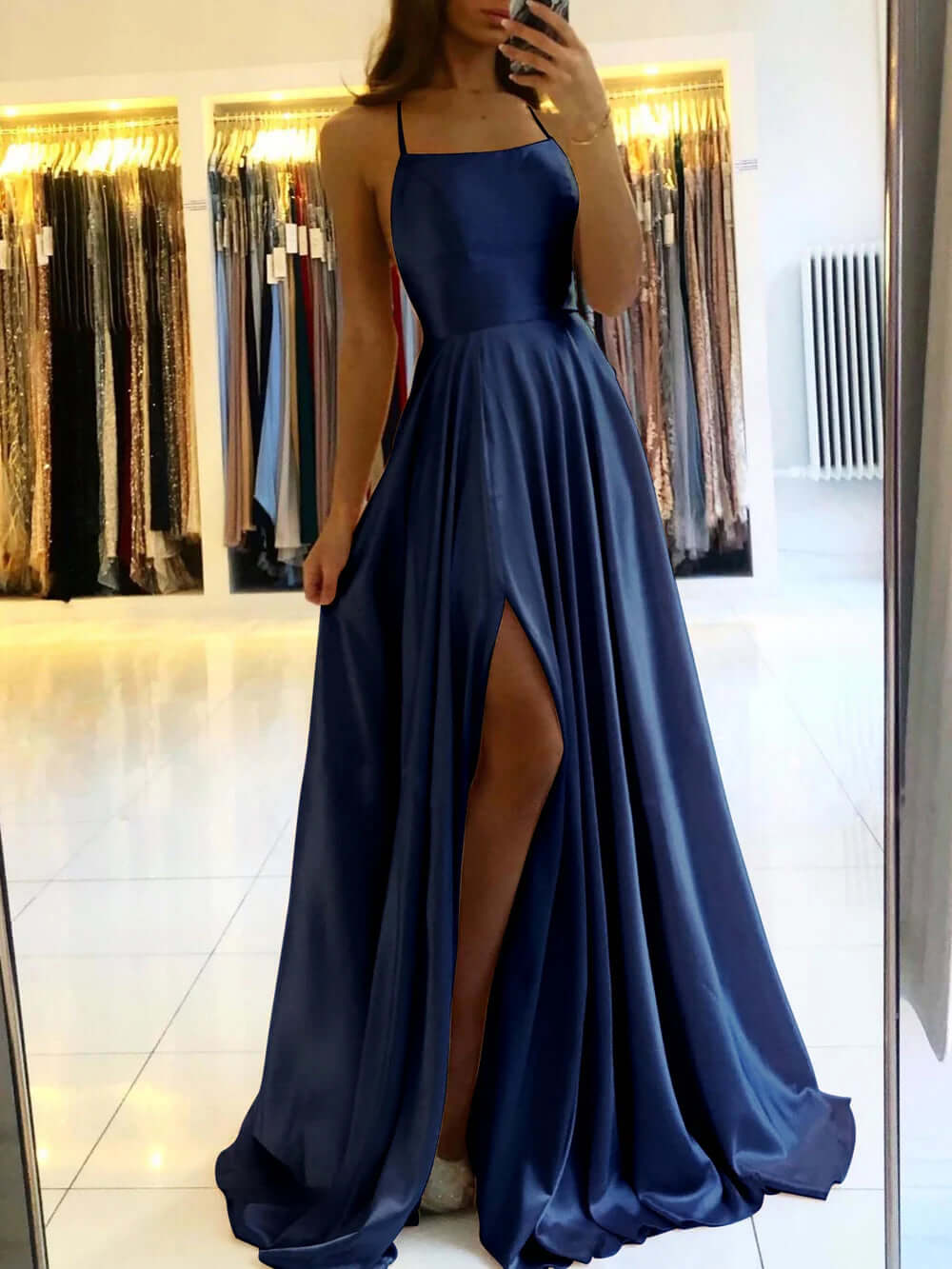 Luxury Satin Party Dress with High Cut Skirt