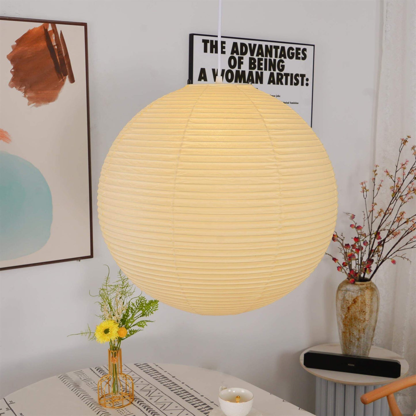 Simple White Cotton Shade Pendant Light with Metal Frame