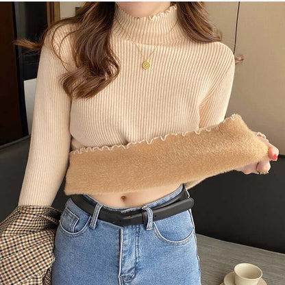 Ladies' Crew Neck Fluffy Edge Jumper