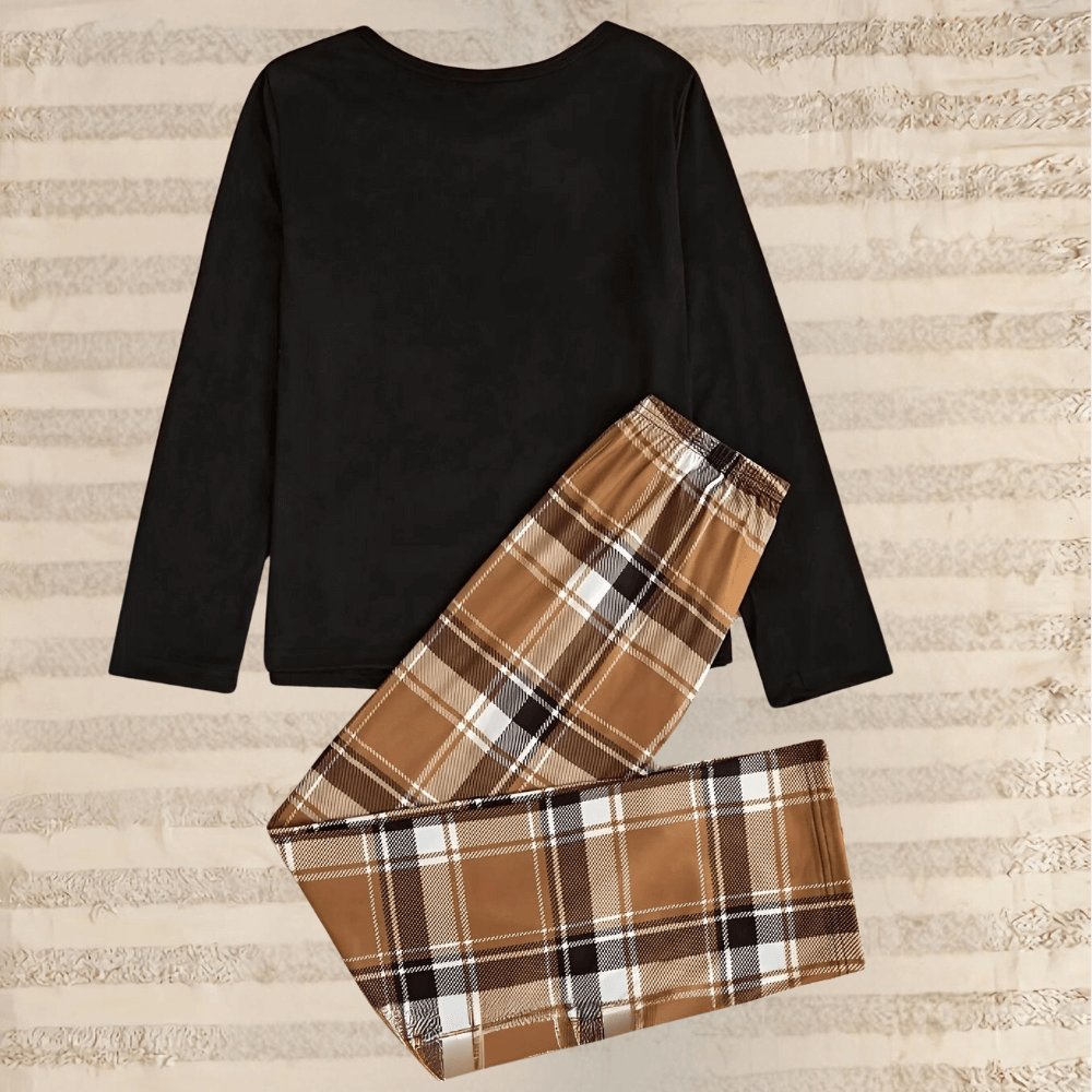 Classic Fit Blouse and Plaid Pants Set
